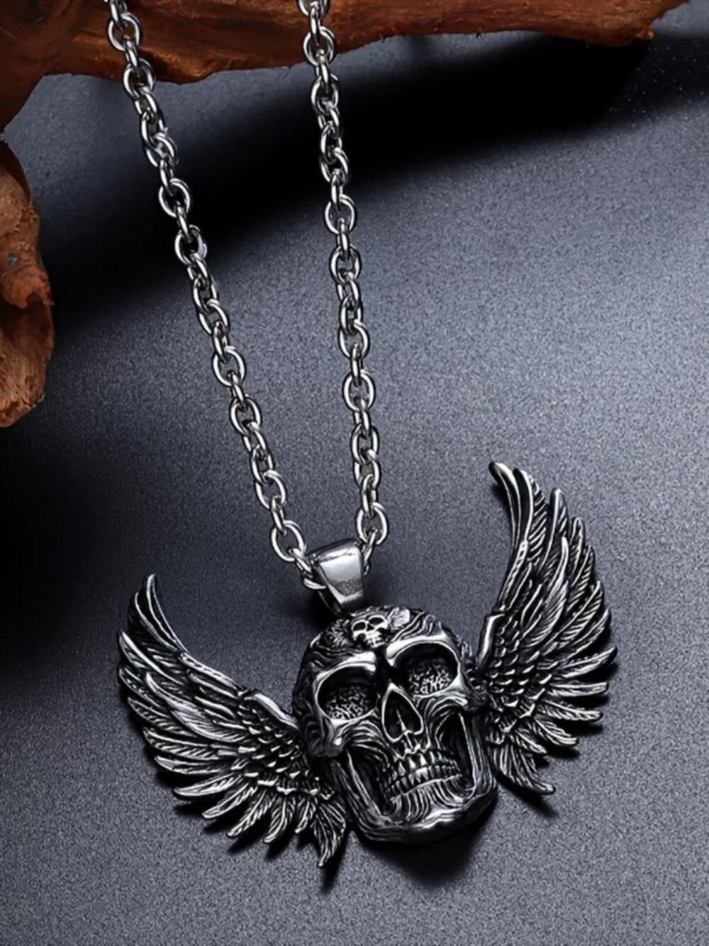 Mens deathwing skull pendant necklace 316L stainless steel